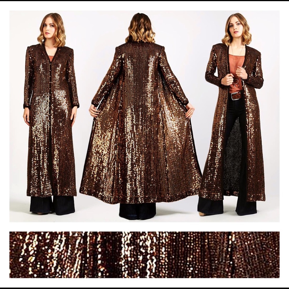 *SOLD ON ETSY*Vtg Copper Sequin Full Length Coat